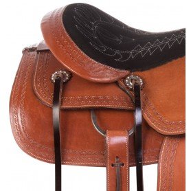 110878 Comfy Western Tooled Pleasure Trail Ranching Leather Horse Saddle Tack Set