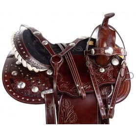 110903 Silver Concho Western Show Barrel Racing Premium Leather Horse Saddle Tack