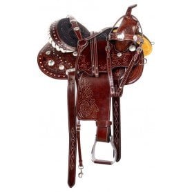 110903 Silver Concho Western Show Barrel Racing Premium Leather Horse Saddle Tack