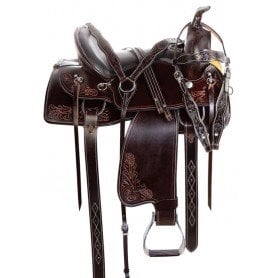 110906 Dark Brown Comfy Western Pleasure Trail Endurance Leather Tooled Horse Saddle Tack