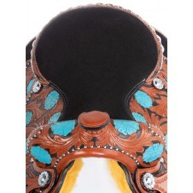 110909 Turquoise Floral Tooled Western Leather Barrel Racing Show Horse Saddle Tack
