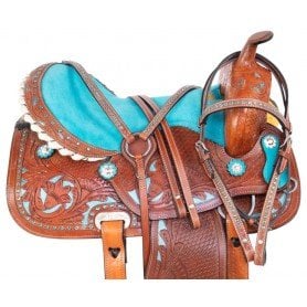 110921 Blue Cowgirl Western Barrel Racing Pleasure Trail Leather Horse Saddle Tack