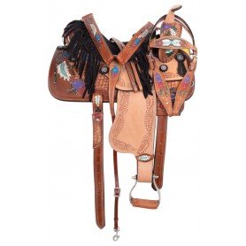 110920 Navaho Feathers Western Barrel Racing Tooled Leather Trail Horse Saddle Tack