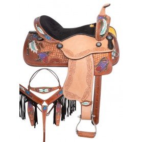 110920 Navaho Feathers Western Barrel Racing Tooled Leather Trail Horse Saddle Tack