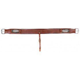 BC024 Navaho Feathers Design Premium Tooled Western Leather Back Cinch Bucking Strap