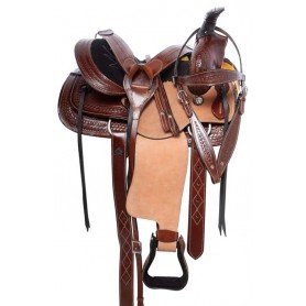 110853 Children Western Tooled Leather Roping Ranch Rough Out Youth Horse Saddle Tack