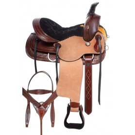 110853 Children Western Tooled Leather Roping Ranch Rough Out Youth Horse Saddle Tack