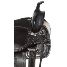 110930 Western Pleasure Trail Riding Black Leather Tooled Horse Saddle Tack Set
