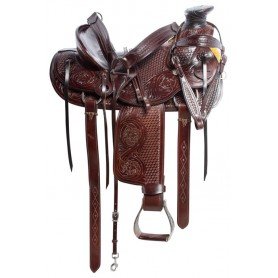 110936 Dark Oil Wade Tree Roping Hard Seat Western Leather Ranching Horse Saddle Tack