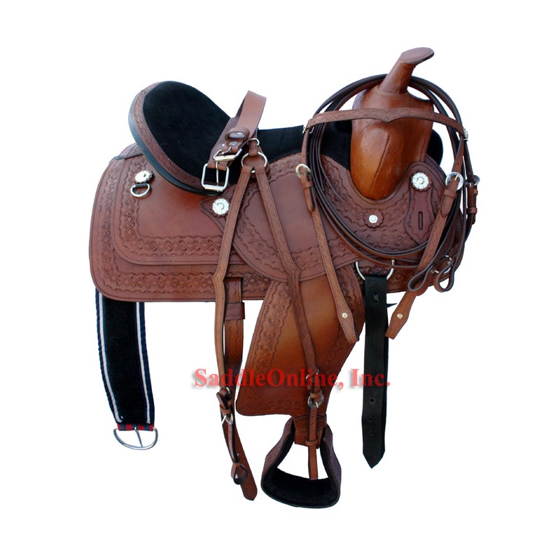 16 Dark Brown Hand Tooled Oiled Leather saddle