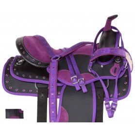 110958 Purple Western Crystal Barrel Racing Trail Synthetic Horse Saddle Tack Set