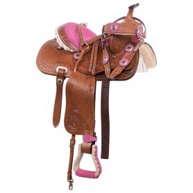 10422H Youth Kid Seat Pink Full Size Western Horse Saddle Leather Tack Set