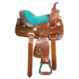 10844 Turquoise Youth Kids Seat Western Horse Saddle 12 13