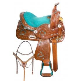 10844 Turquoise Youth Kids Seat Western Horse Saddle 12 13