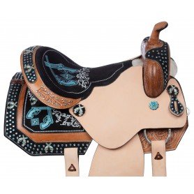 111009 Pistol Cowgirl Western Barrel Racing Crystal Show Leather Horse Saddle Tack Set
