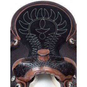 111024 Antique Oil Western Tooled Pleasure Trail Leather Horse Saddle Tack 15 18