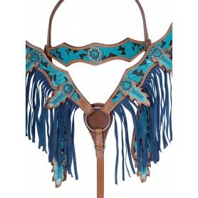 TS018 Blue Inlay Barrel Racing Western Show Leather Horse Tack Set