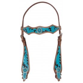TS018 Blue Inlay Barrel Racing Western Show Leather Horse Tack Set