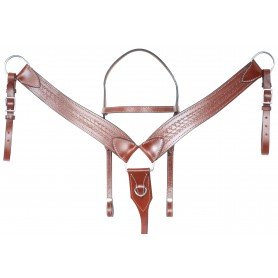 TS031 Western Leather Tack Set Headstall Reins Breast Collar Hand Carved Tooling