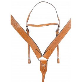 TS041 Draft Size Western Leather Tooled Premium Horse Saddle Tack Set