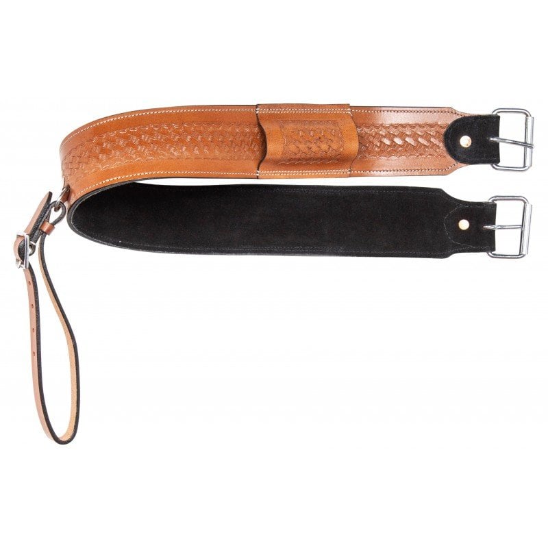 Tan Basket Weave Western Back Cinch Tooled Leather Premium Horse Saddle Bucking Strap