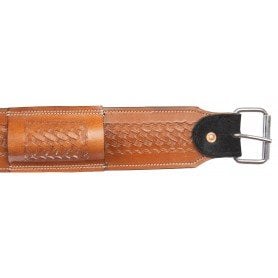 BC039 Tan Basket Weave Western Back Cinch Tooled Leather Premium Horse Saddle Bucking Strap