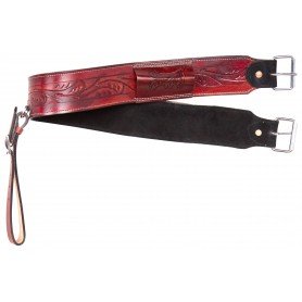 BC038 Red Mahogany Western Tooled Leather Premium Horse Saddle Back Cinch Bucking Strap