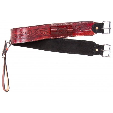 Red Mahogany Western Tooled Leather Premium Horse Saddle Back Cinch Bucking Strap