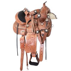 111039 Kids Western Leather Tooled Barrel Racing Pleasure Trail Horse Saddle Tack