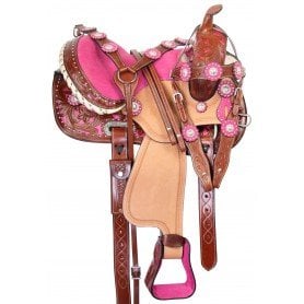 111038 Premium Pink Show Western Barrel Racing Trail Leather Horse Saddle Tack Package