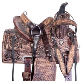111042 Youth Kids Antique Oil Hard Seat Western Roping Ranch Rodeo Leather Horse Saddle Tack Set