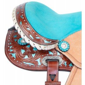 110910 Beautiful Turquoise Inlay Kids Youth Western Leather Horse Saddle Tack Package