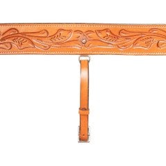 BC042 Tan Hand Tooled Western Leather Horse Saddle Back Cinch Rear Girth Buckle
