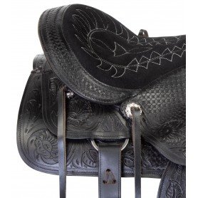 10784 Black Tooled Leather Pleasure Trail Horse Saddle Tack 15 18