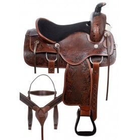 111045 Antique Oil Roping Ranch Work Comfy Western Leather Horse Saddle Tack Set