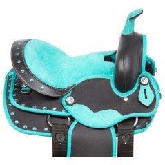 110874P Turquoise Pony Crystal Western Synthetic Youth Kids Saddle Tack Set