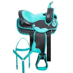 110874P Turquoise Pony Crystal Western Synthetic Youth Kids Saddle Tack Set