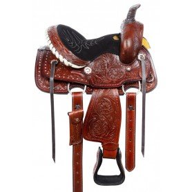 11077 Youth Kids Western Leather Tooled Roping Ranch Horse Saddle Tack Set
