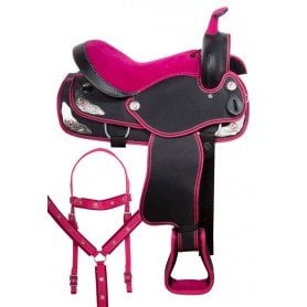 11047 Pink Silver Cowgirl Western Synthetic Trail Show Horse Saddle Tack Set