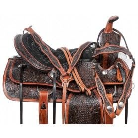 111046 Premium Leather Tooled Western Pleasure Trail Ranch Antique Oil Horse Saddle Tack Set
