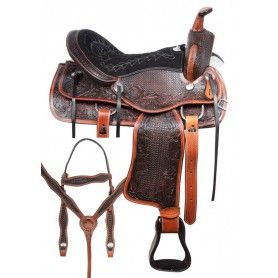 111046 Premium Leather Tooled Western Pleasure Trail Ranch Antique Oil Horse Saddle Tack Set
