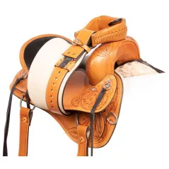 110826 Tan Tooled Western Leather Comfy Pleasure Trail Quarter Horse Saddle Tack