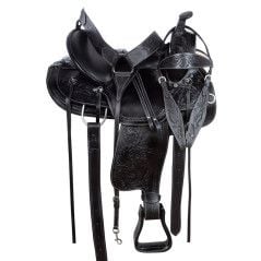 111066 Trail Riding Leather Black Round Skirt Horse Saddle Tack Set