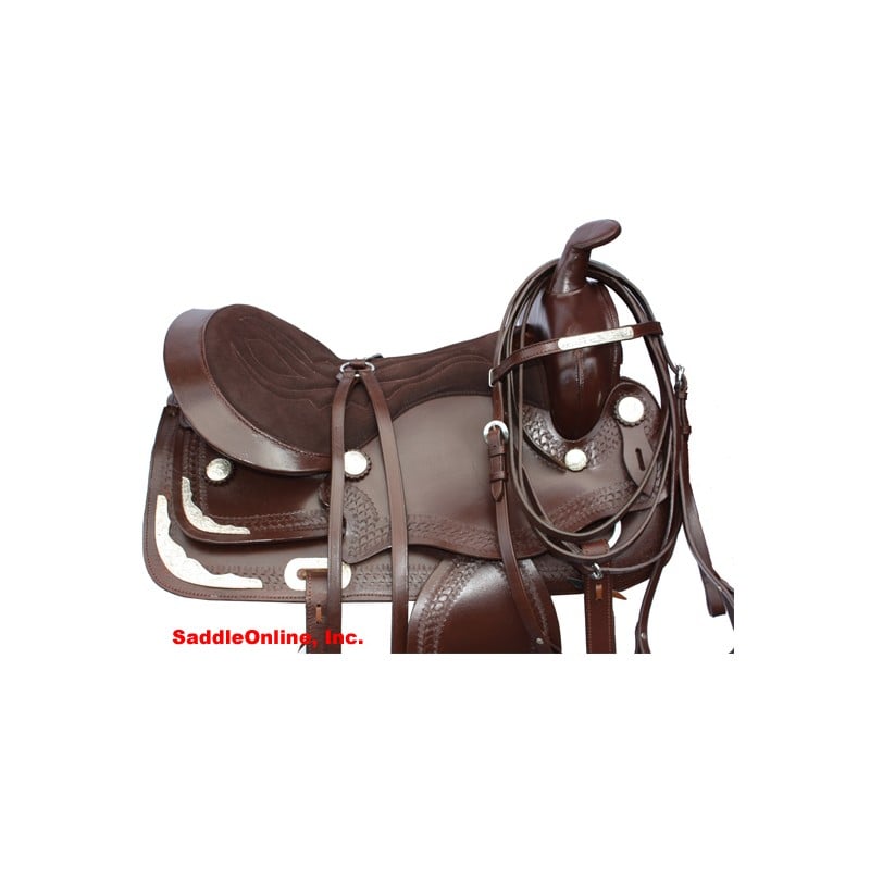 Brown Tooled Western Deep Padded Seat Show Saddle Tack