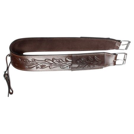 BC029 Brown Hand Carved Western Premium Leather Horse Saddle Back Cinch Flank Strap