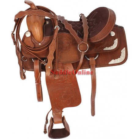 Brown Western Tooled Show Saddle Tack 17
