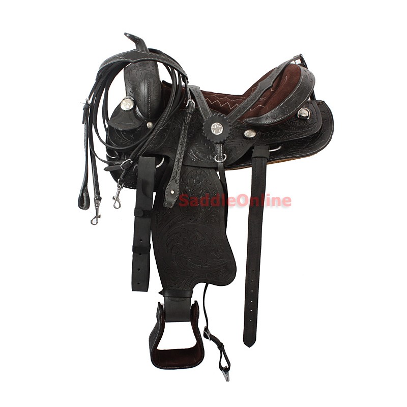 Black Western Comfortable Trail Horse Saddle 17