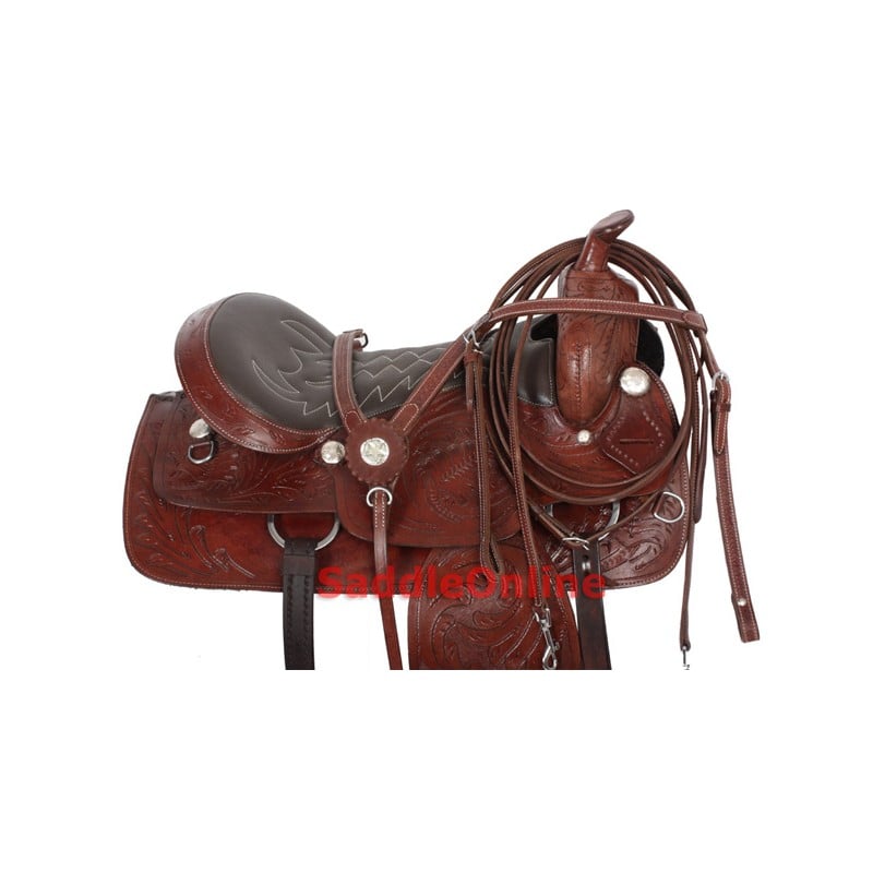 Premium Leather Western Trail Saddle Tack 17