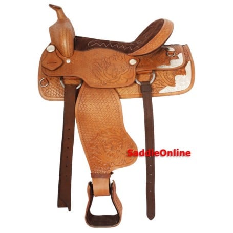 Tan Western Tooled Trail Leather Horse Saddle 15