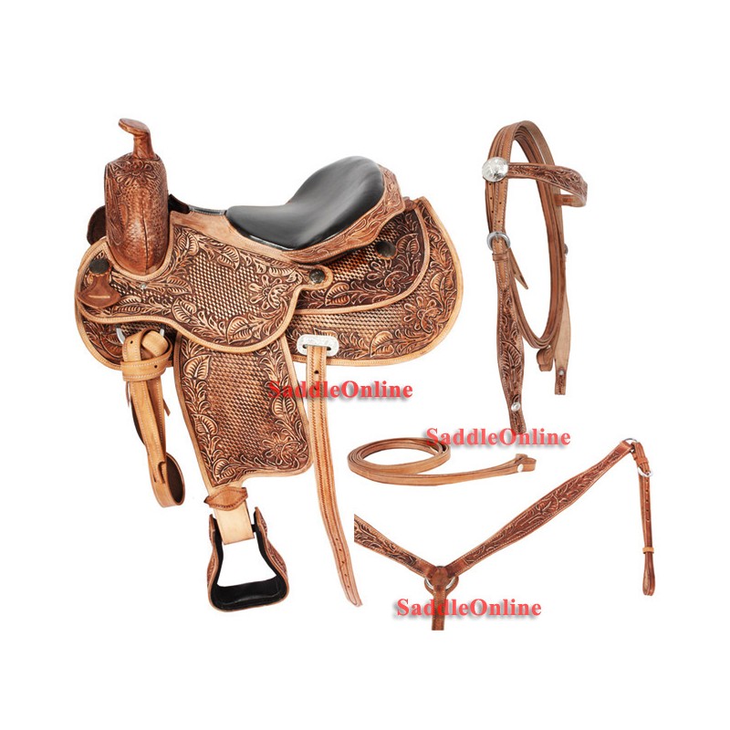 Custom Made Tooled Western Trail Saddle 16 17
